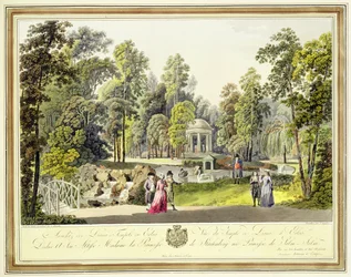 ヨハンジーグラー（c.1750-c.1812）、c.1790年代に彫刻されたエアローのダイアナ神殿の眺め